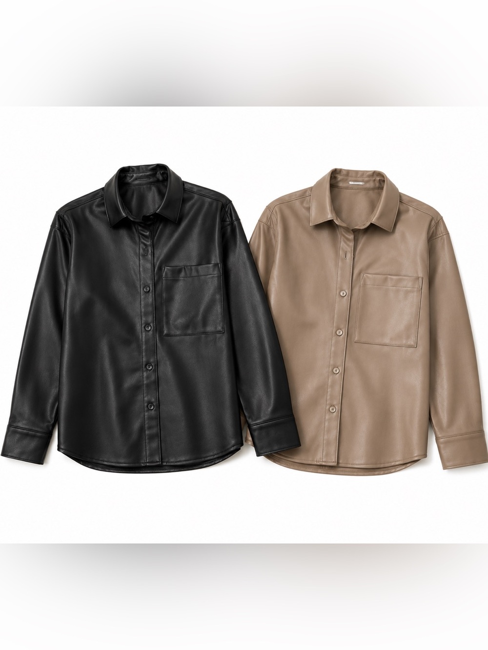 Abercrombie & Fitch Oversized Vegan Leather Shirts Set of 2 Black & Brown Size M